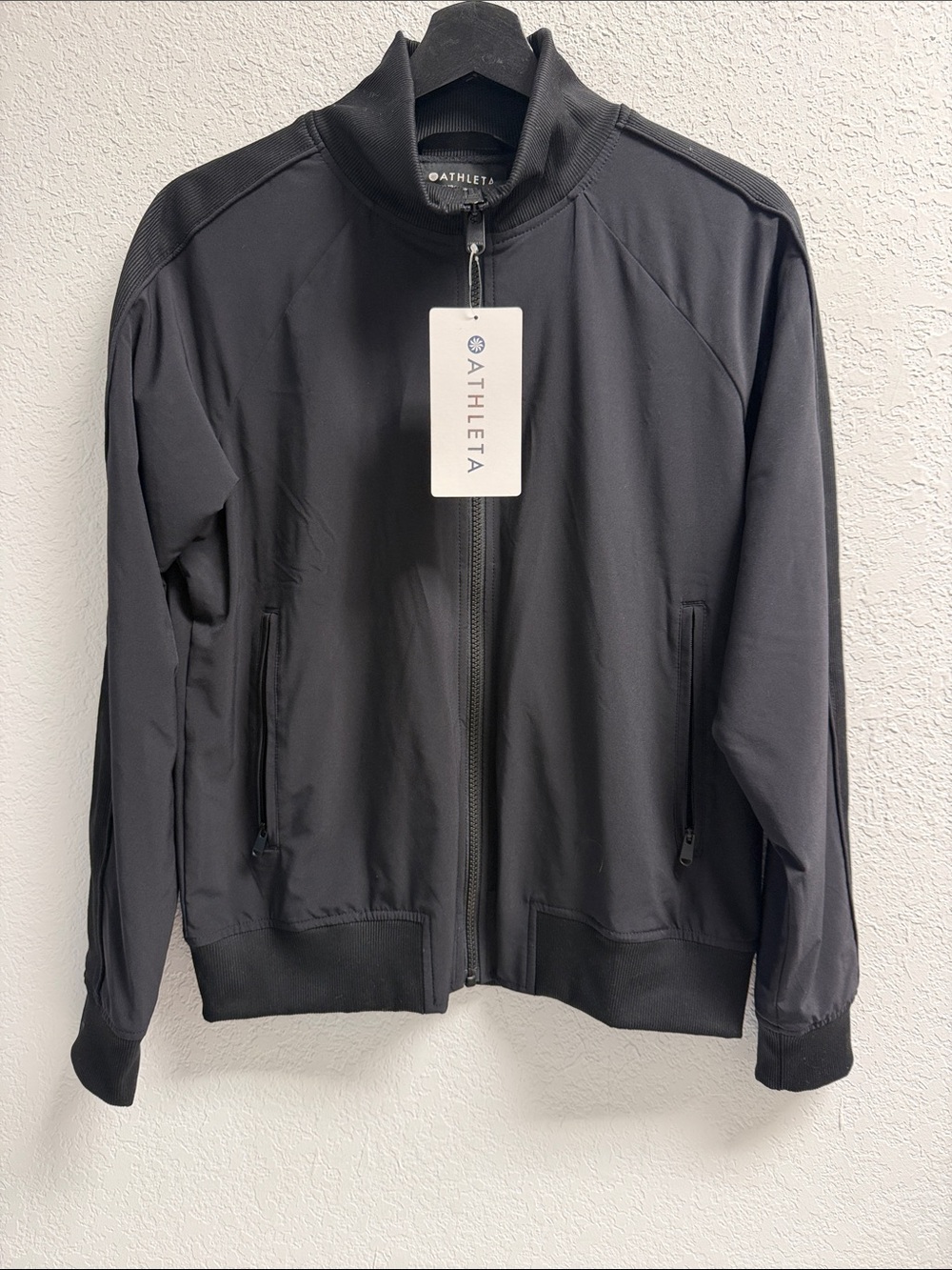 NWT Athleta Womans Black Performance Full-Zip Bomber Jacket SM